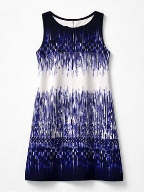 Vince Camuto Sleeveless Zip Closure Blue Abstract Print Career Dress